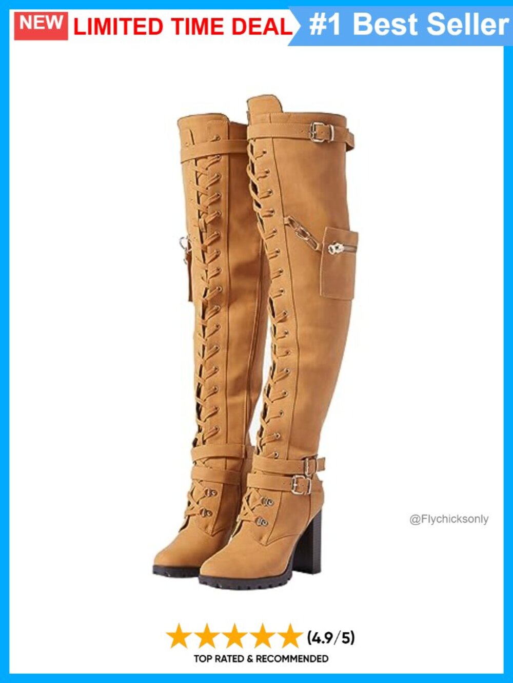 Buckle Strap Wide Calf Thigh High Lace Up Block Heel Over Knee Boots